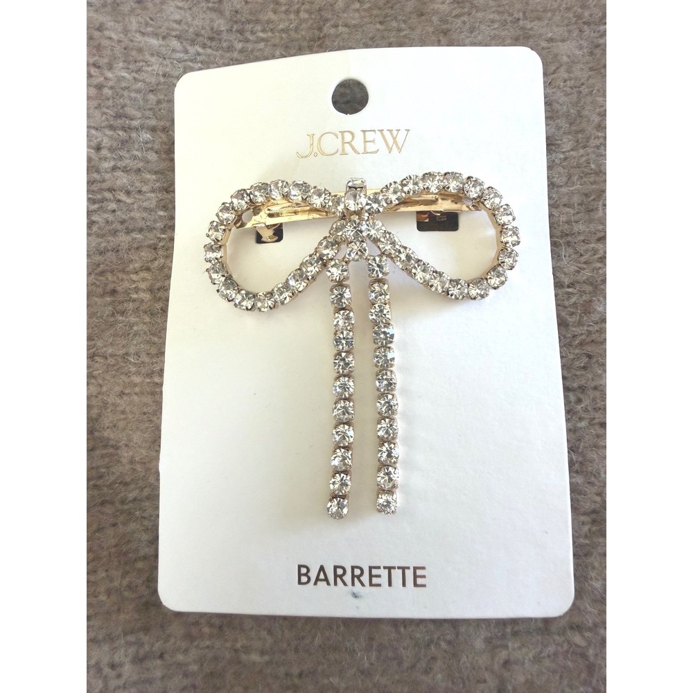 J.Crew Rhinestone Bow Barrette Gold Tone Crystal Hair Clip C0435 New
